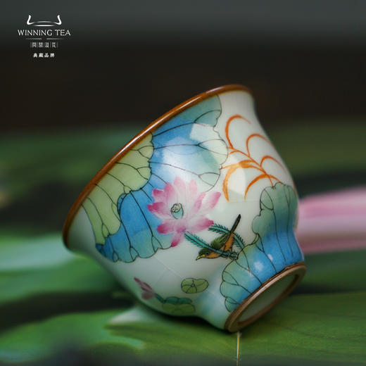 问鼎汝窑压手杯 （荷花翠鸟）（石榴鸟）（缺货） 商品图2