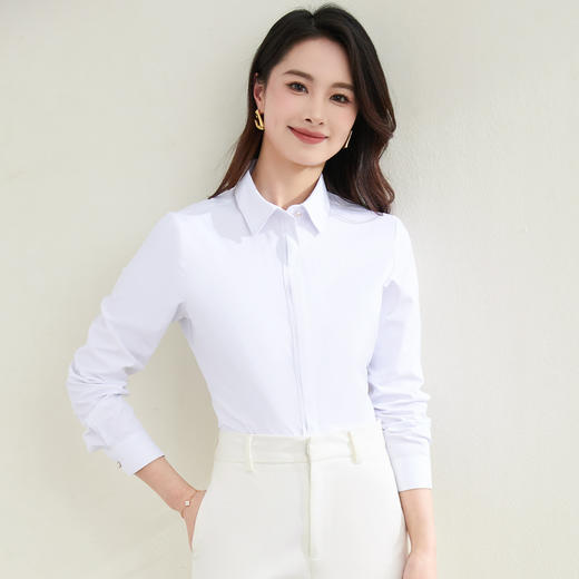 【40棉】罗蒙女士长袖衬衫休闲简约职业通勤百搭纯色衬衫开衫上装女 商品图3