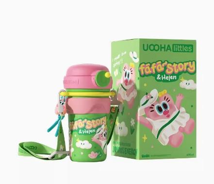 uooha一键双饮陶瓷保温杯花花物语-粉绿-450ml 商品图0