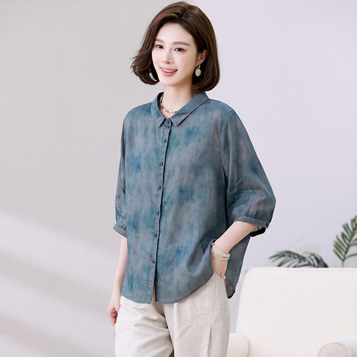 纯苎麻印花衬衫亚麻裤套装YQL622 商品图1