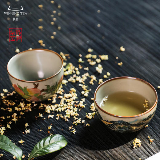 问鼎汝瓷鼎峰柴窑高温彩观月杯（山水）（缺货） 商品图4