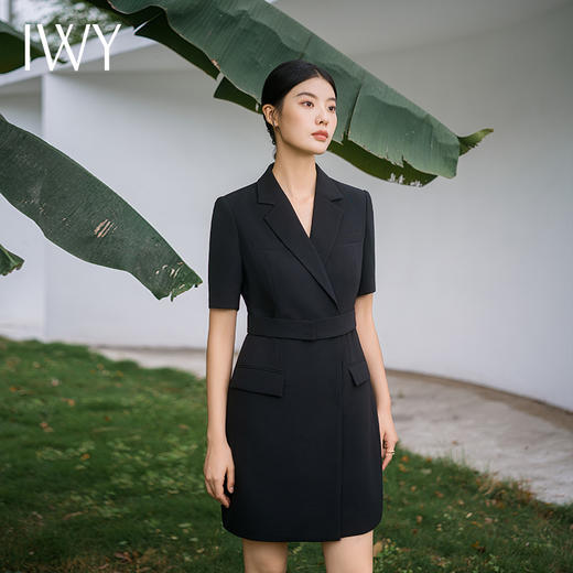IWY/新款夏季时尚优雅黑色短袖连衣裙薄款酒店接待职业装名媛正Q14238黑色 商品图1