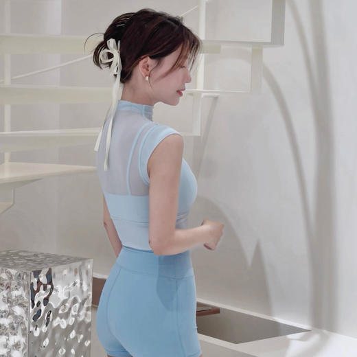 跃牌【禅语梵心】性感网纱瑜伽服飞袖带胸垫跑步速干运动文胸DX2555 商品图1