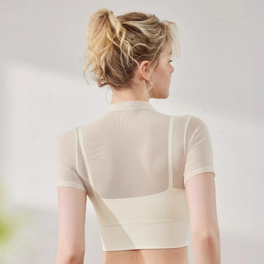 跃牌【禅语梵心】性感网纱瑜伽服短袖带胸垫跑步速干运动文胸DX2585 商品图1