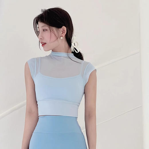 跃牌【禅语梵心】性感网纱瑜伽服飞袖带胸垫跑步速干运动文胸DX2555 商品图0