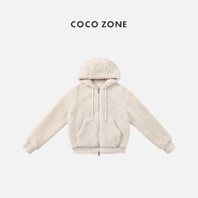 COCO ZONE 时尚毛绒连帽系绳双头拉链长袖外套 23C19616