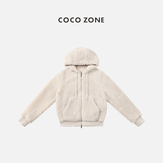 COCO ZONE 时尚毛绒连帽系绳双头拉链长袖外套 23C19616 商品图0