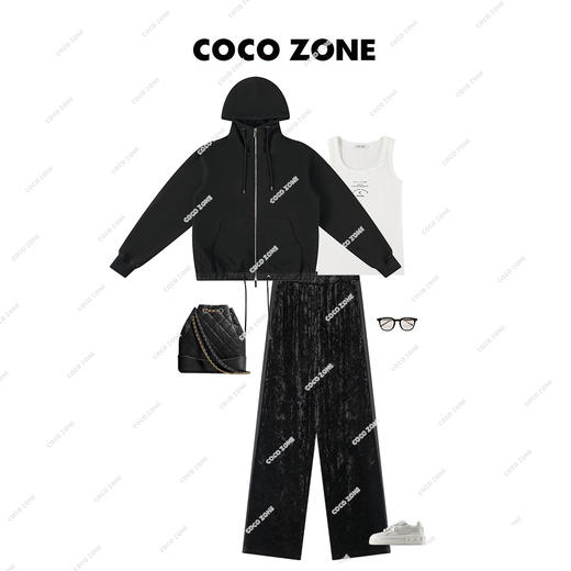 COCO ZONE松紧腰丝绒休闲裤百搭显瘦直筒长裤 23C19350 商品图3