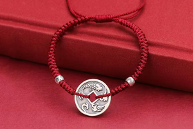 好运锦鲤红绳，925银