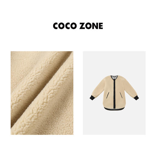 刘一一&COCO ZONE秋冬拼色绒感束口长袖单排扣圆下摆外套23C19569 商品图2