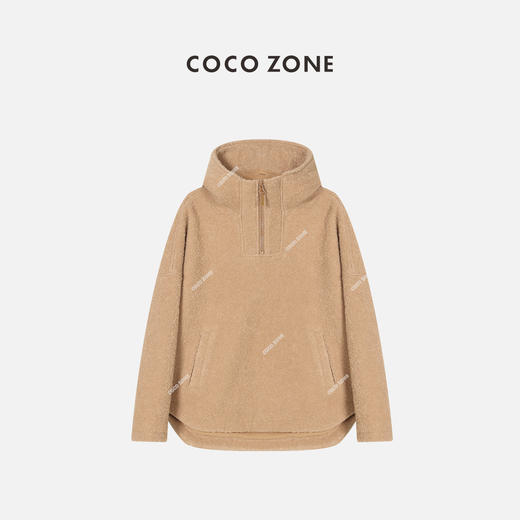 COCO ZONE 早秋羊毛连帽卫衣半拉链圆下摆上衣 23C19515 商品图0