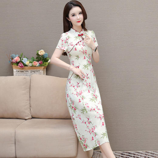 古风改良旗袍连衣裙，国风中长款印花裙QYM-KED-H1897-Y 商品图1
