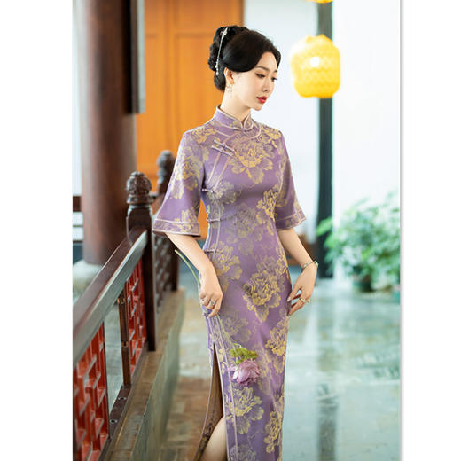 复古国潮风改良新中式长款倒大袖旗袍2024春夏新款旗袍裙SYK21834 商品图3