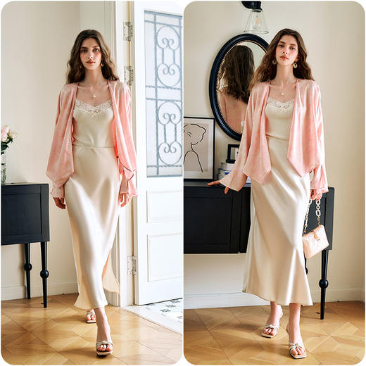 OLrain欧芮儿法式杏色半身裙女夏季2024年新款高腰气质开叉A字裙 商品图4