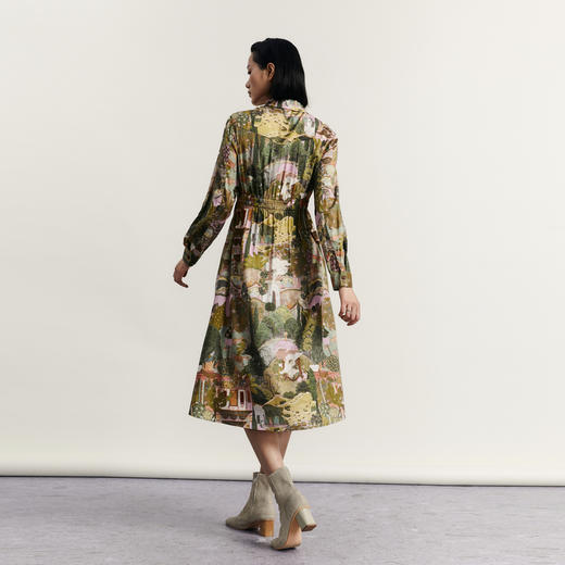 谜底花色连衣裙长袖女2024秋季新款复古风衬衫式中长裙247ML5012 商品图2