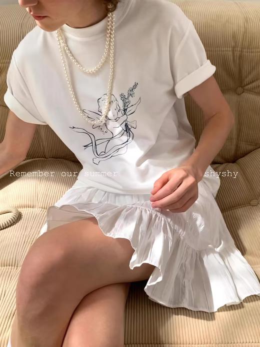 shyshystill/shy202404025/棉质舒适感宽松两色手绘印花短袖 商品图2