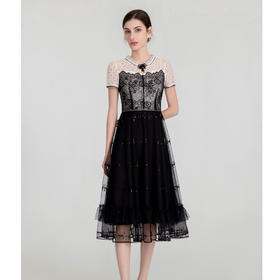 司歌蕾丝刺绣短袖连衣裙复古仙气A891043X