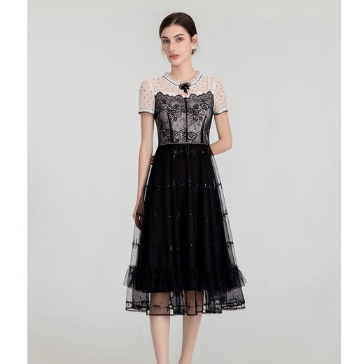 司歌蕾丝刺绣短袖连衣裙复古仙气A891043X 商品图0