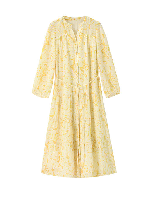 25严选新款法式温柔风黄色茶歇碎花长裙度假风收腰显瘦连衣裙_HLY 商品图4