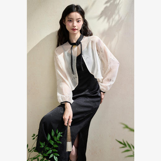 新中式国风套装女立领盘扣轻薄衬衫搭吊带裙两件套V2641972 商品图0
