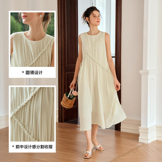OLrain欧芮儿奶黄色无袖连衣裙女夏季2024新款茶歇设计感度假长裙 商品图3