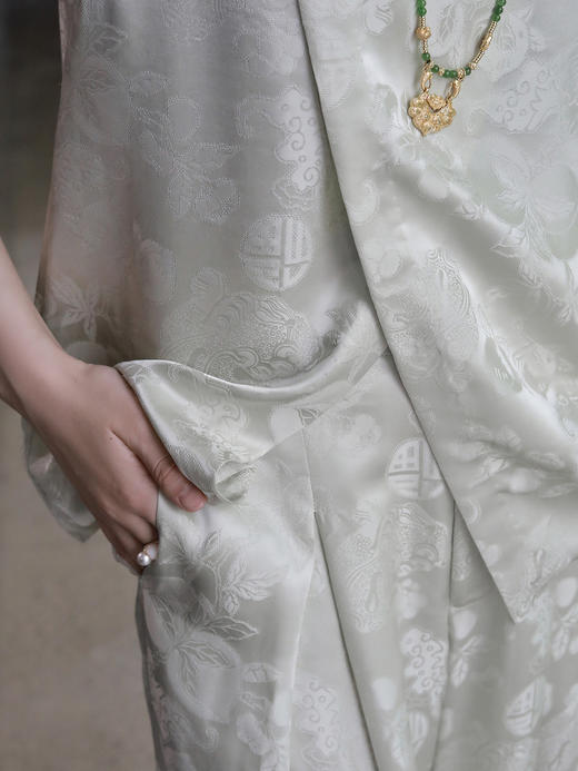 盛唐牡丹 |水绿八宝如意真丝女裤 商品图7