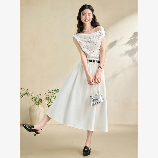 法式复古优雅波点荡领堆堆领暗纹T恤女通勤质感上衣V2542034 商品图1