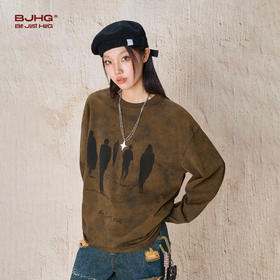 BJHG不计后果 美式复古水洗针织长袖t恤男秋季斑驳感圆领宽松卫衣