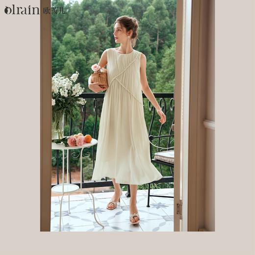 OLrain欧芮儿奶黄色无袖连衣裙女夏季2024新款茶歇设计感度假长裙 商品图0