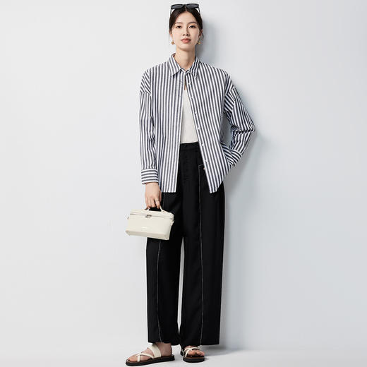 【含棉混纺&简约条纹】罗蒙女士长袖衬衫商务休闲可外搭开衫女 商品图2