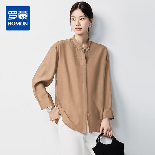 【含绵羊毛】罗蒙女士长袖衬衫大众休闲舒适百搭时尚可外穿圆领衬衣女 商品图0