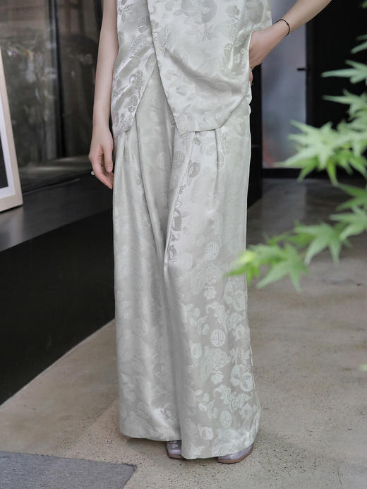 盛唐牡丹 |水绿八宝如意真丝女裤 商品图6