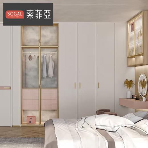 索菲亚定制衣柜 轻奢整体衣柜卧室家具玻璃门 阳台洗衣机柜电视机柜 入户玄关柜餐边柜酒柜 （单平米价） （卡乐系列-双饰）莫兰迪色衣柜 商品图2