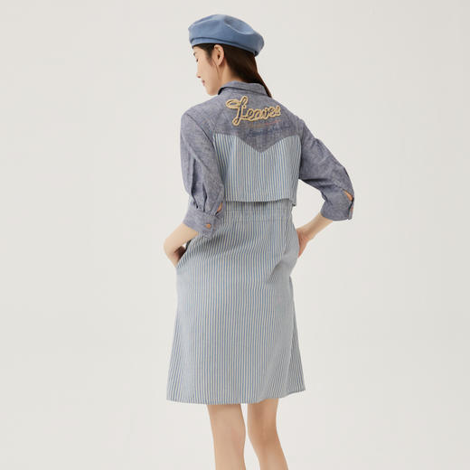 谜底连衣裙中袖女2024秋款美式复古风落肩袖棉麻衬衫裙243ML1054 商品图2