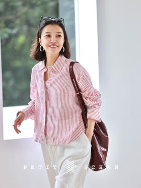 here comes the sun 色织纯亚麻条纹法式度假衬衫