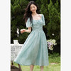 法式浪漫温柔花苞袖连衣裙女新款小清新褶皱收腰长裙V0740579 商品缩略图1