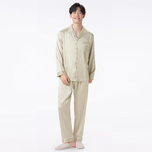 都市丽人都市锋尚睡衣亲情蜜语长袖哑光弹力色丁薄男士丝质套装FHT0B8 商品图1