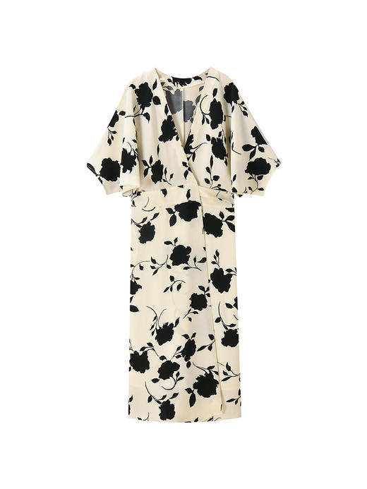 25严选夏国风法式复古黑白印花一片式裹身裙中式优雅连衣裙_HLY 商品图4