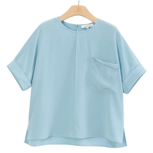 玳莎真丝双绉短袖小衫2024年夏季新款女士简约连肩袖圆领上衣衬衫  EB31110 商品图4