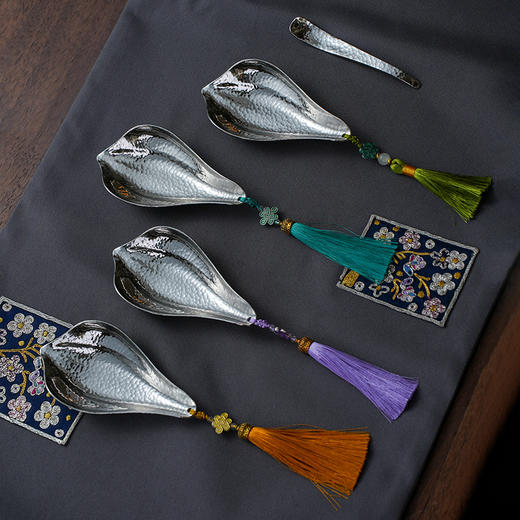 莲君茶则套装/锤点银色/古铜  茶则茶拨二件套 茶道配件中式赏茶荷茶勺投茶分茶 商品图5