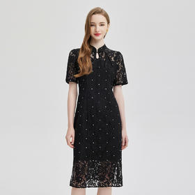 PF815斯尔丽2024新款改良旗袍浪漫波点蕾丝收腰修身连衣裙