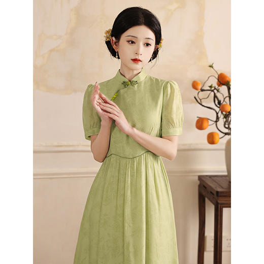 【预售3天】绿色小清新旗袍新中式改良茶服夏季LSB2632 商品图1