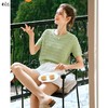 OLrain欧芮儿法式绿色针织衫女夏季2024年新款波浪边短袖套头上衣 商品缩略图0