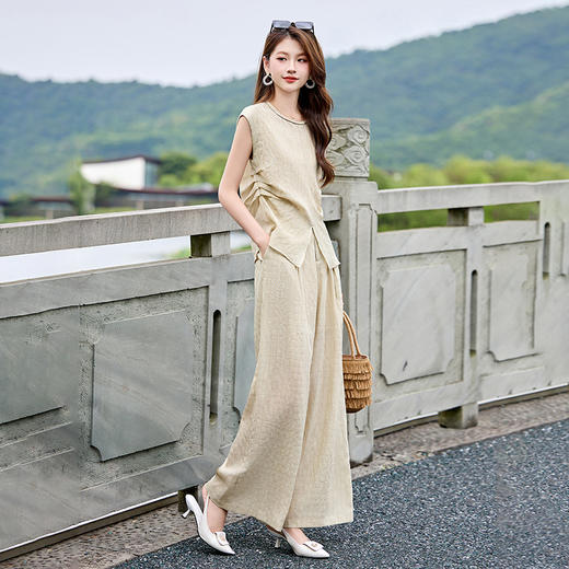 冷淡系显瘦套装，气质阔腿裤两件套无袖上衣HR-SNX2996 商品图1