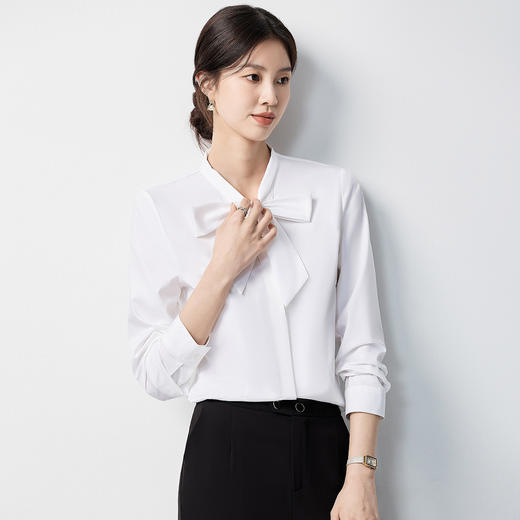 【系带领结】罗蒙女士长袖衬衫气质优雅商务通勤时尚百搭衬衣女 商品图1