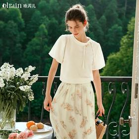OLrain欧芮儿杏色国风肌理感小衫女夏季2024年新款法式盘扣上衣