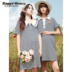 【B8F】快乐屋孕妇双层翻领针织条纹直身连衣裙2024新款夏季孕妇裙子宽松