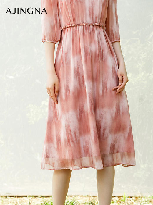 【商场同款】阿菁娜2024夏季新款时尚印花收腰连衣裙A30X212070 商品图4