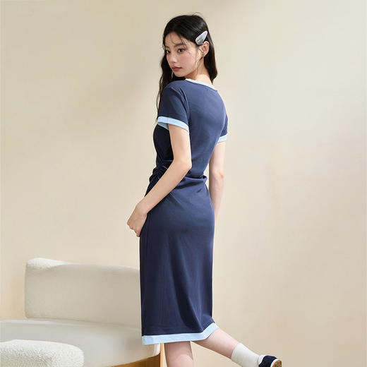 甜美休闲拼接撞色假两件连衣裙女缩褶收腰连衣裙V2742124 商品图4