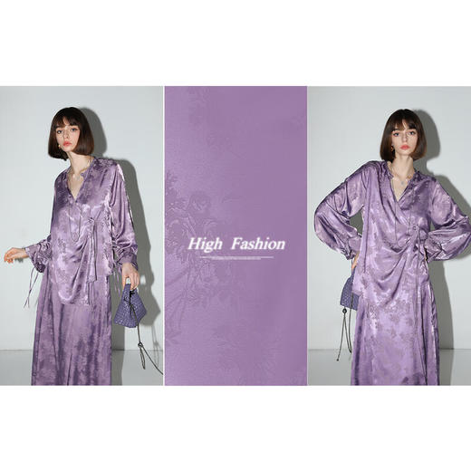 COCOBELLA暗纹提花丝滑缎面改良马面裙新国风半身裙HS3069 商品图2